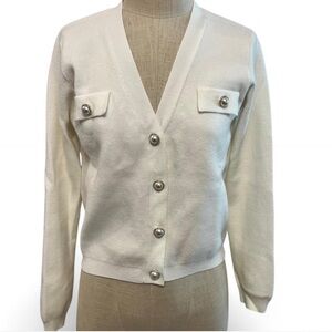 Truth by Republic Women's White Cardigan Sweater- sz Small- Classic Preppy